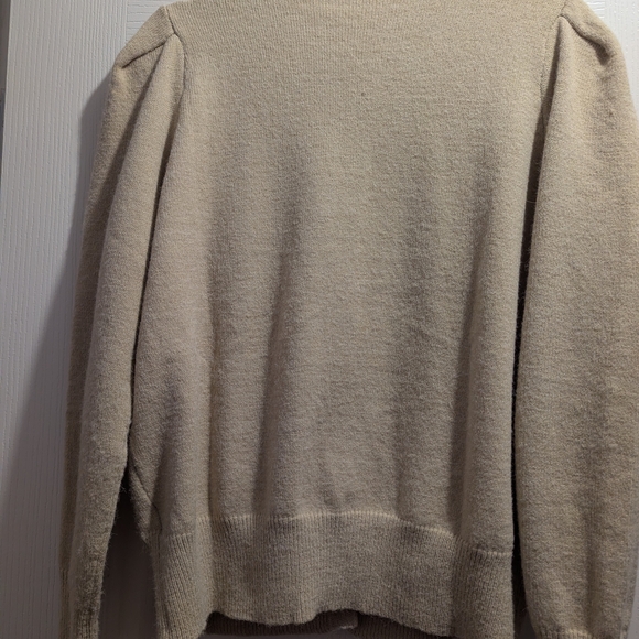 Cream Pearl-Button Crewneck Cardigan Sweater - Picture 3 of 4